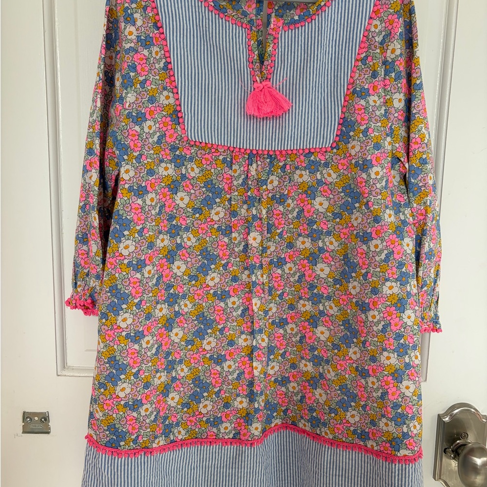 Mini Boden Floral and Striped Tunic with Pink Trim